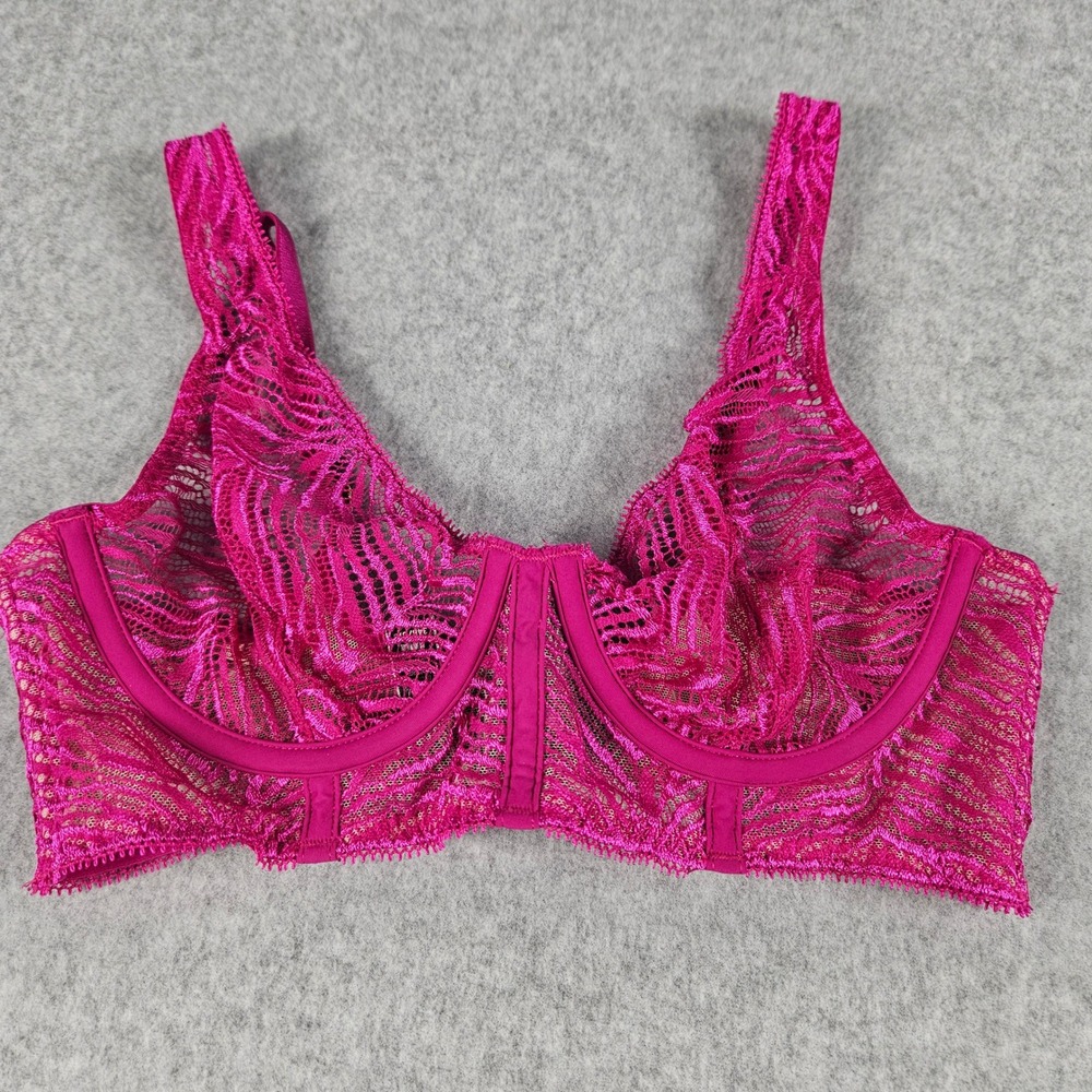 Victoria's Secret Very Sexy 34B Pink Sheer Zebra Lace Unlined Plunge Bra